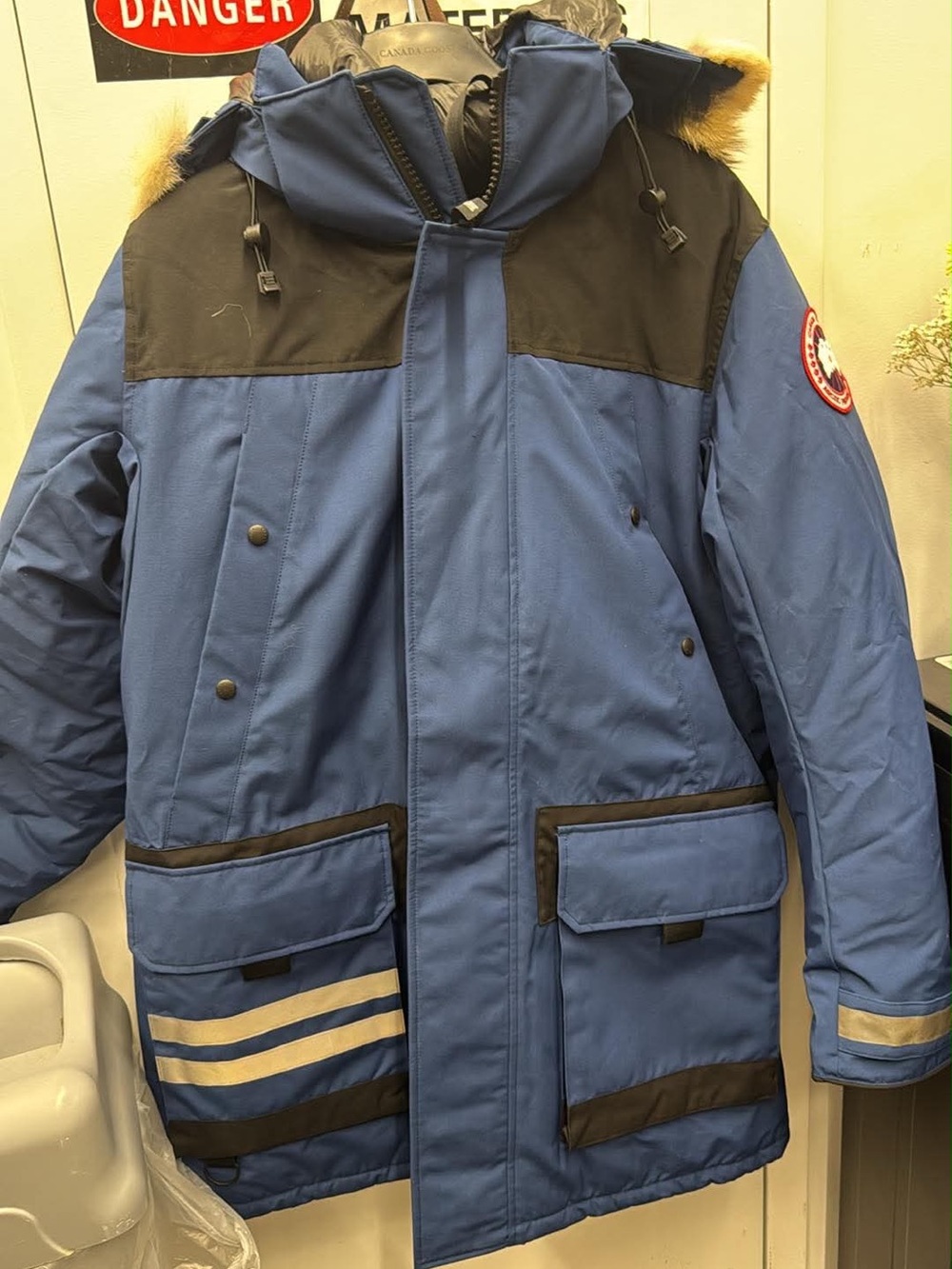 Canada Goose Blue and Black Insulated Performance Parka with Fur erickson parka